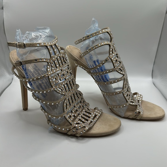 VIA SPIGA Beige Suede Rhinestone Multi-Strap Ankle Sandal - Picture 6 of 8